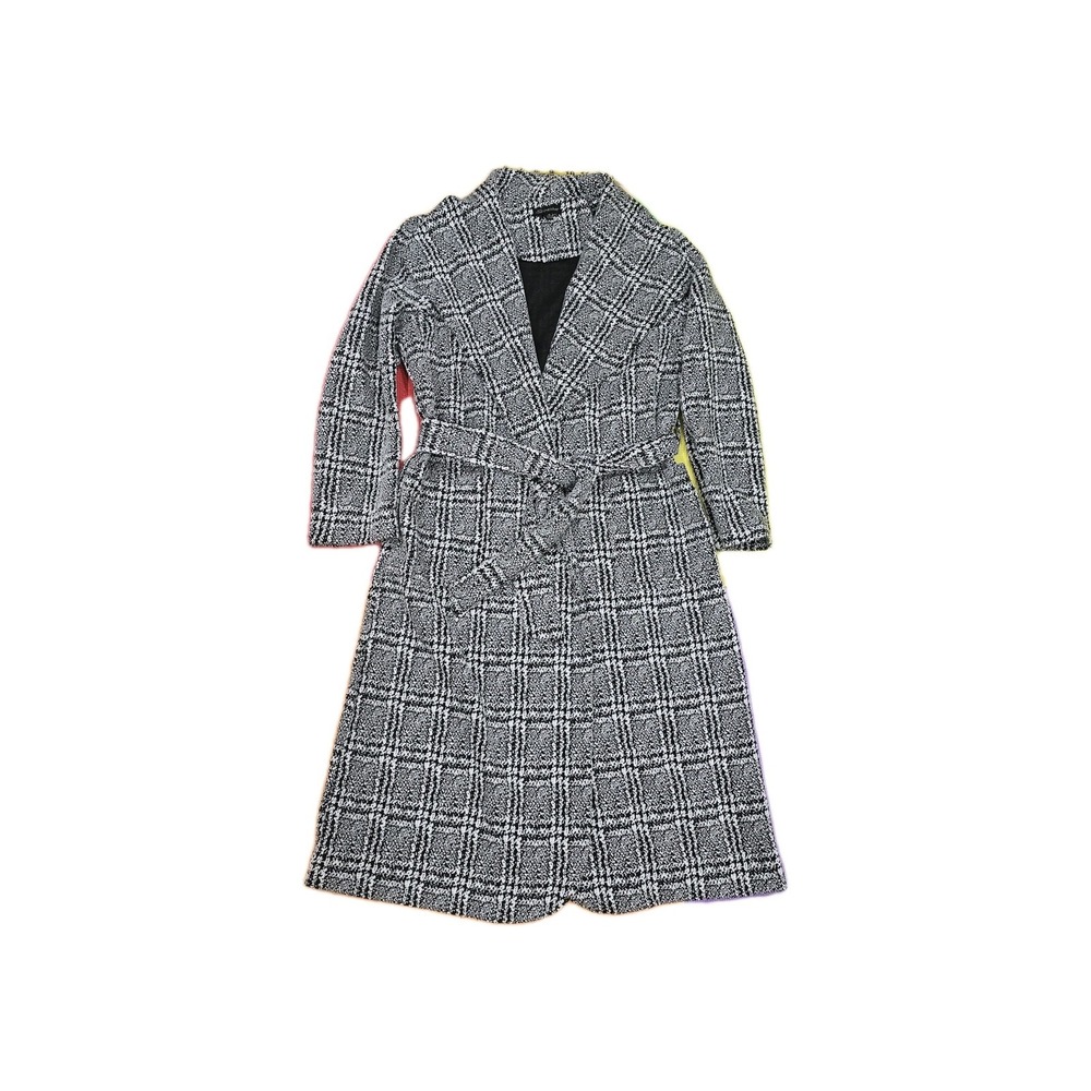 Shinestar Black & White Plaid Trench Coat Jacket with Belt - Size M - Two...